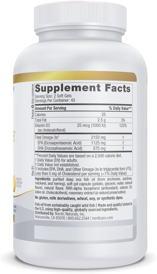 Nordic Naturals ProOmega 2000-D, Lemon Flavor - 90 Soft Gels - 2150 mg Omega-3 + 1000 IU D3