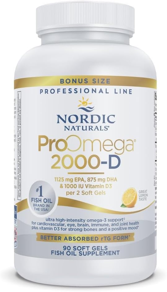 Nordic Naturals ProOmega 2000-D, Lemon Flavor - 90 Soft Gels - 2150 mg Omega-3 + 1000 IU D3