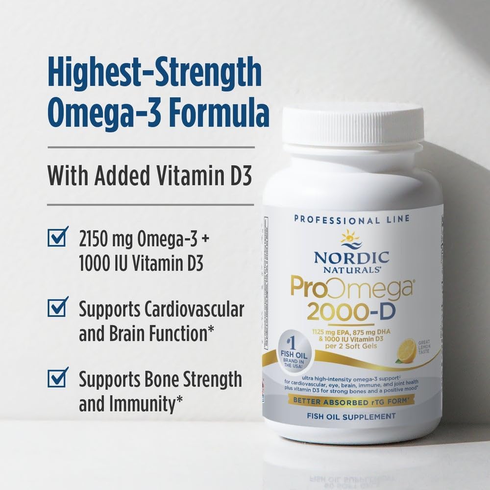 Nordic Naturals ProOmega 2000-D, Lemon Flavor - 90 Soft Gels - 2150 mg Omega-3 + 1000 IU D3