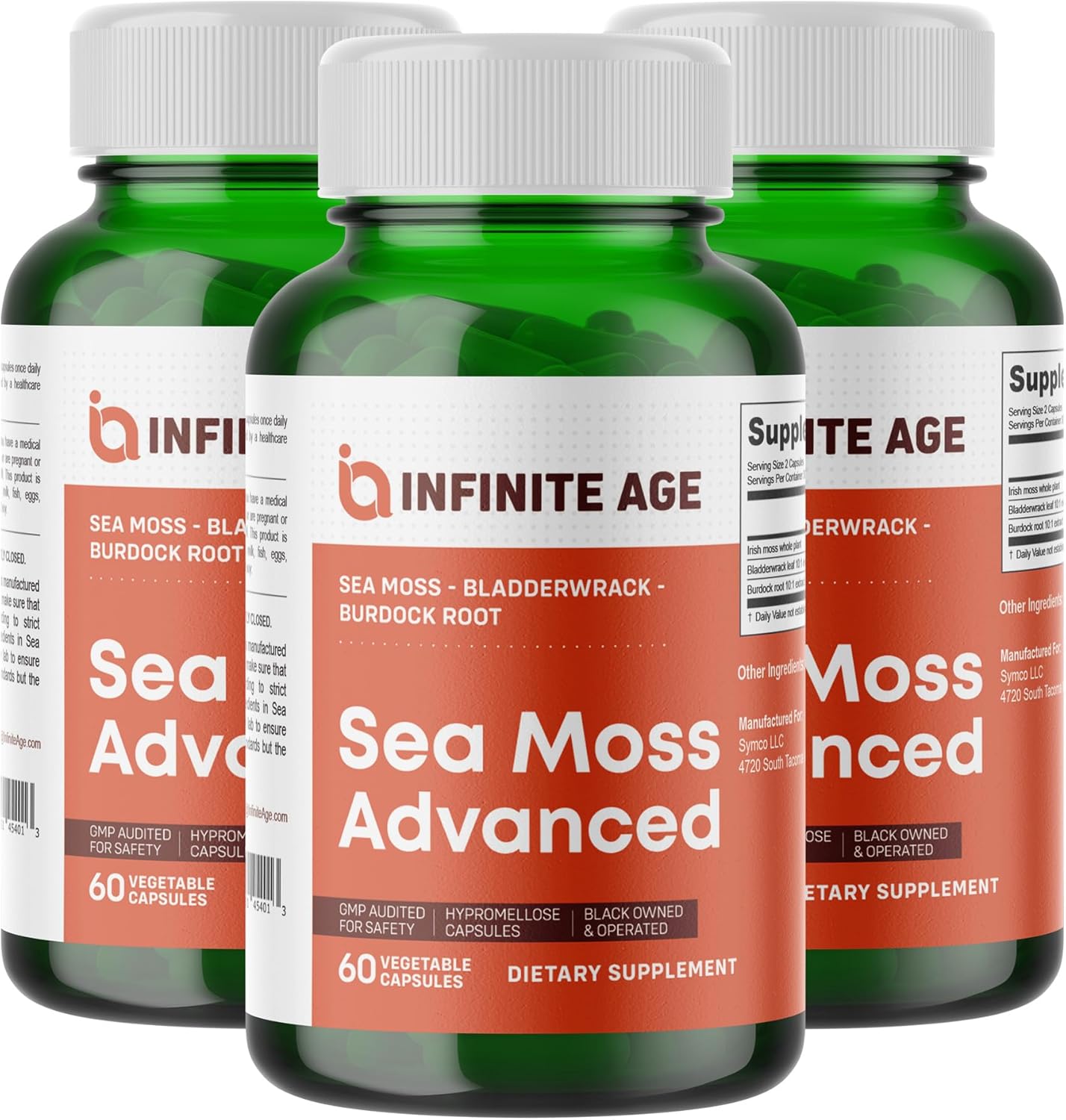 NFINITE AGE 3 Pack of 1250mg Sea Moss Advanced Superfood Capsules, 180 Count