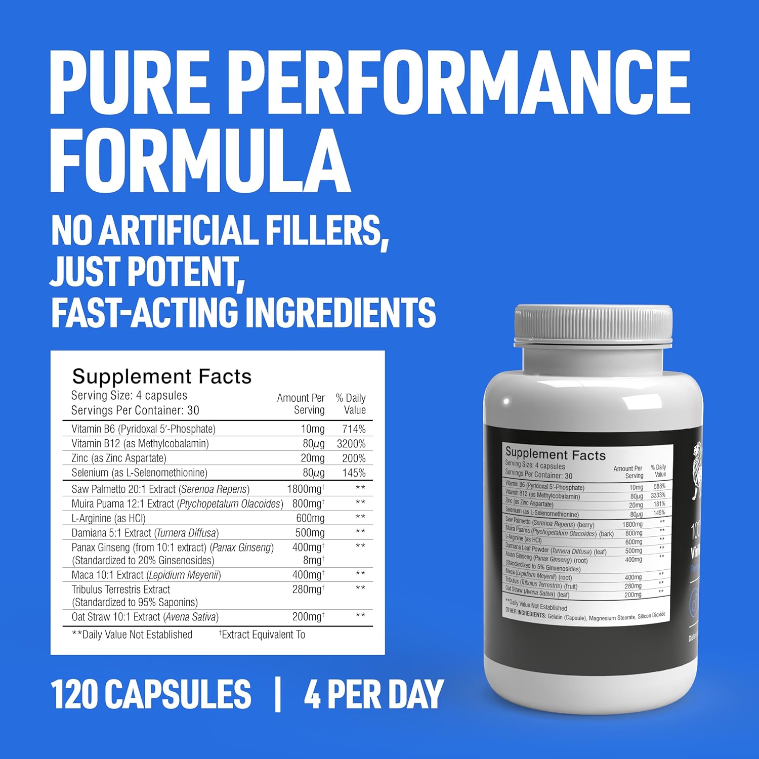 Prime Male Enhance – 100% Natural Virility Support Supplement | Boost Performance & Energy | 120 Capsules (2 Pack)