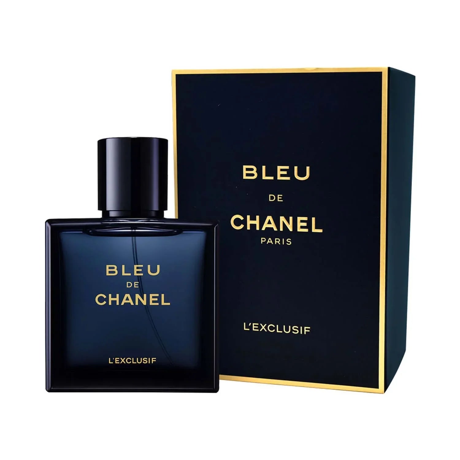 Bleu de Chanel perfume bottle and packaging on a white background