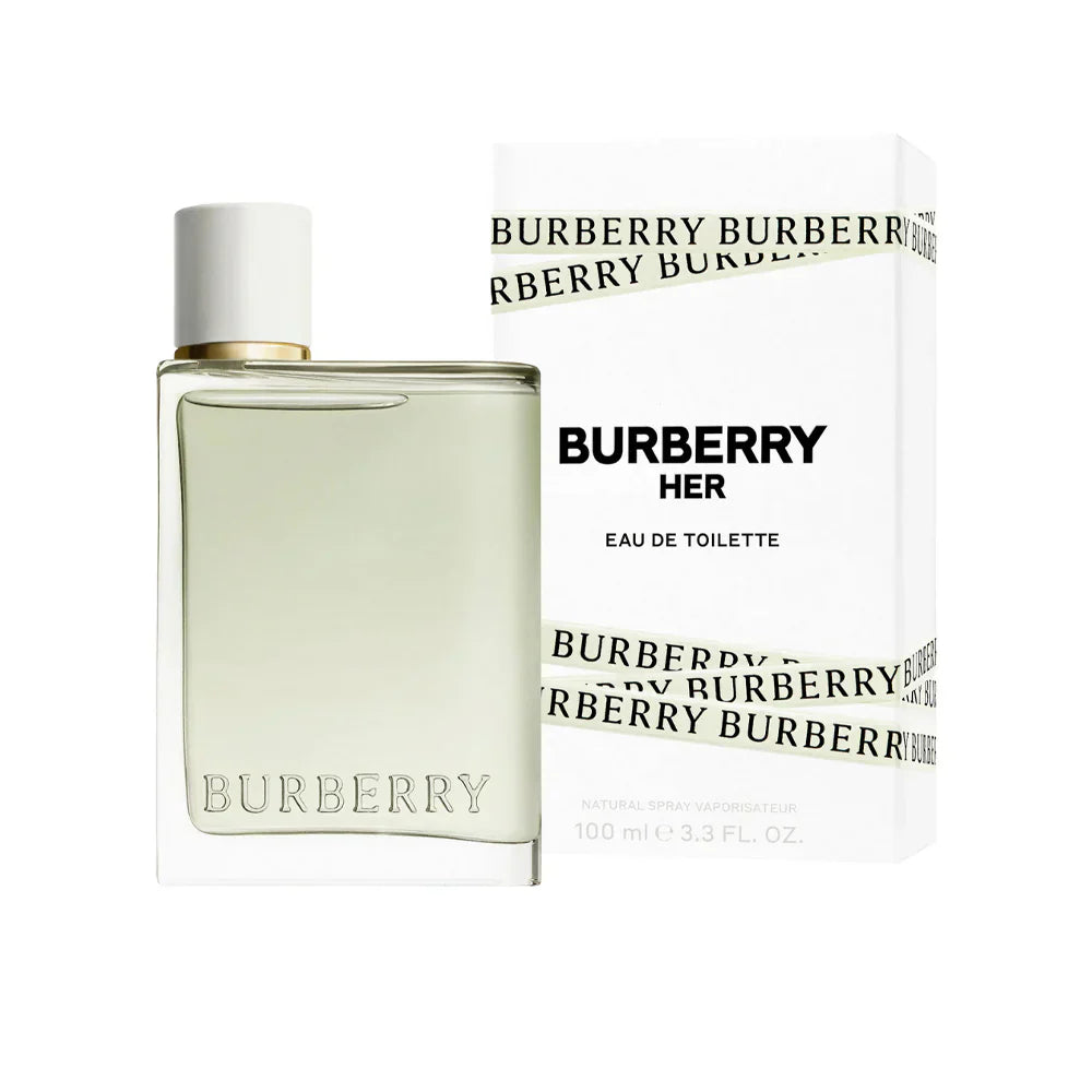 Bottle and packaging of Burberry Her Eau de Toilette on a white background
