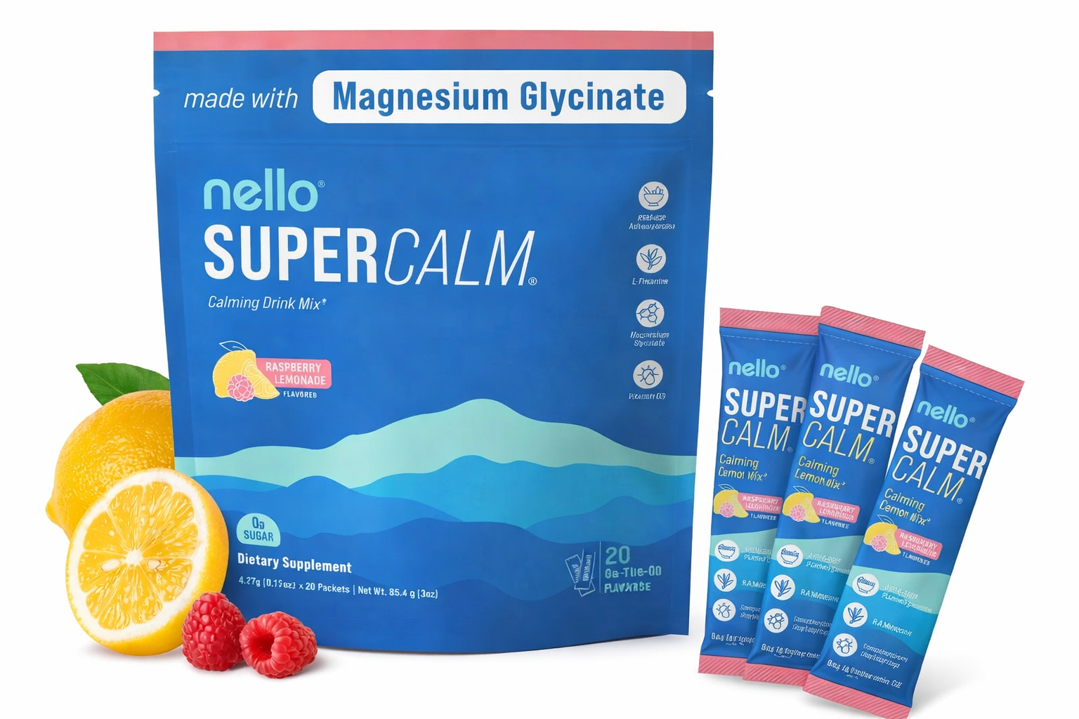 Calming Drink Mix Energy Raspberry Lemonade Nello Super Calm