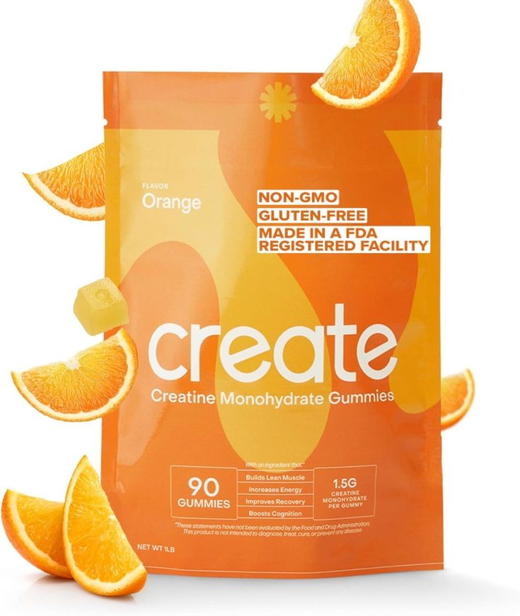 Create Creatine Monohydrate Gummies for Men & Women 1.5g of Creatine per Gummy (Orange, 90ct)