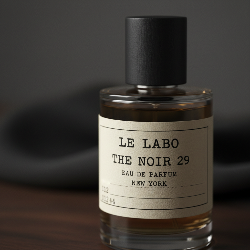 Le Labo The Noir 29 perfume bottle close-up showing label and cap detail