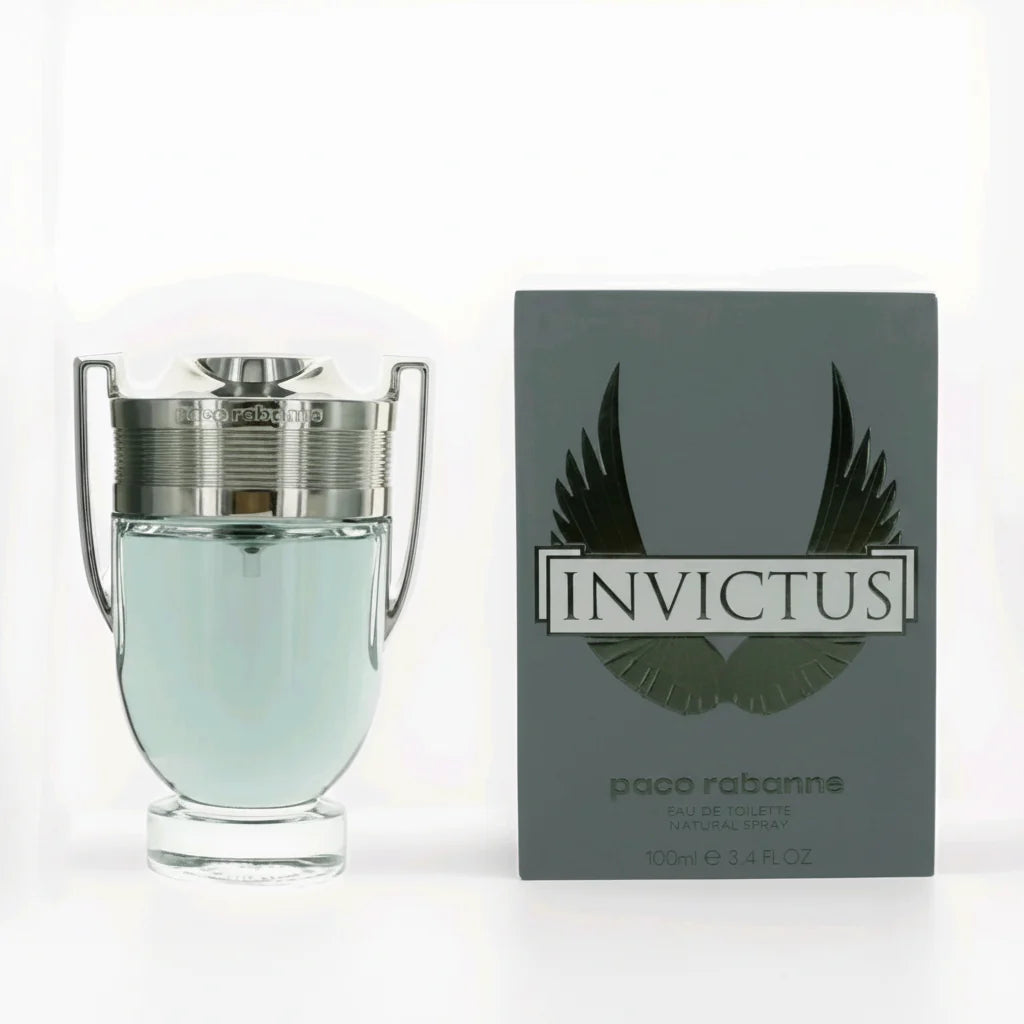 Paco Rabanne Invictus perfume bottle and packaging on a white background